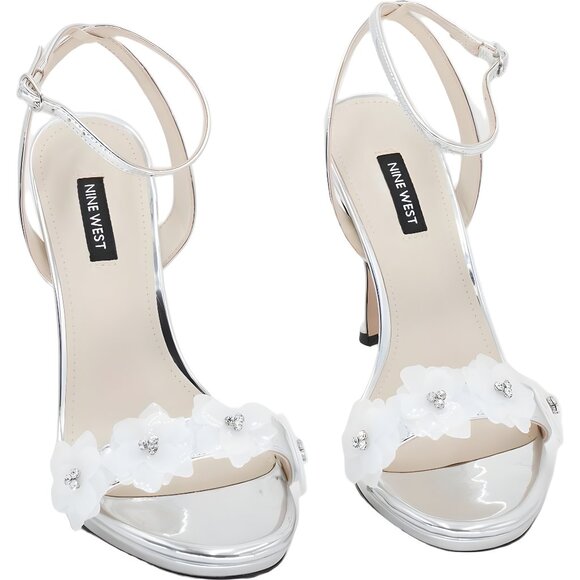 Nine West Fabby Silver Mirror Stiletto Dress Sandals Women's US 7.5M - Picture 1 of 6